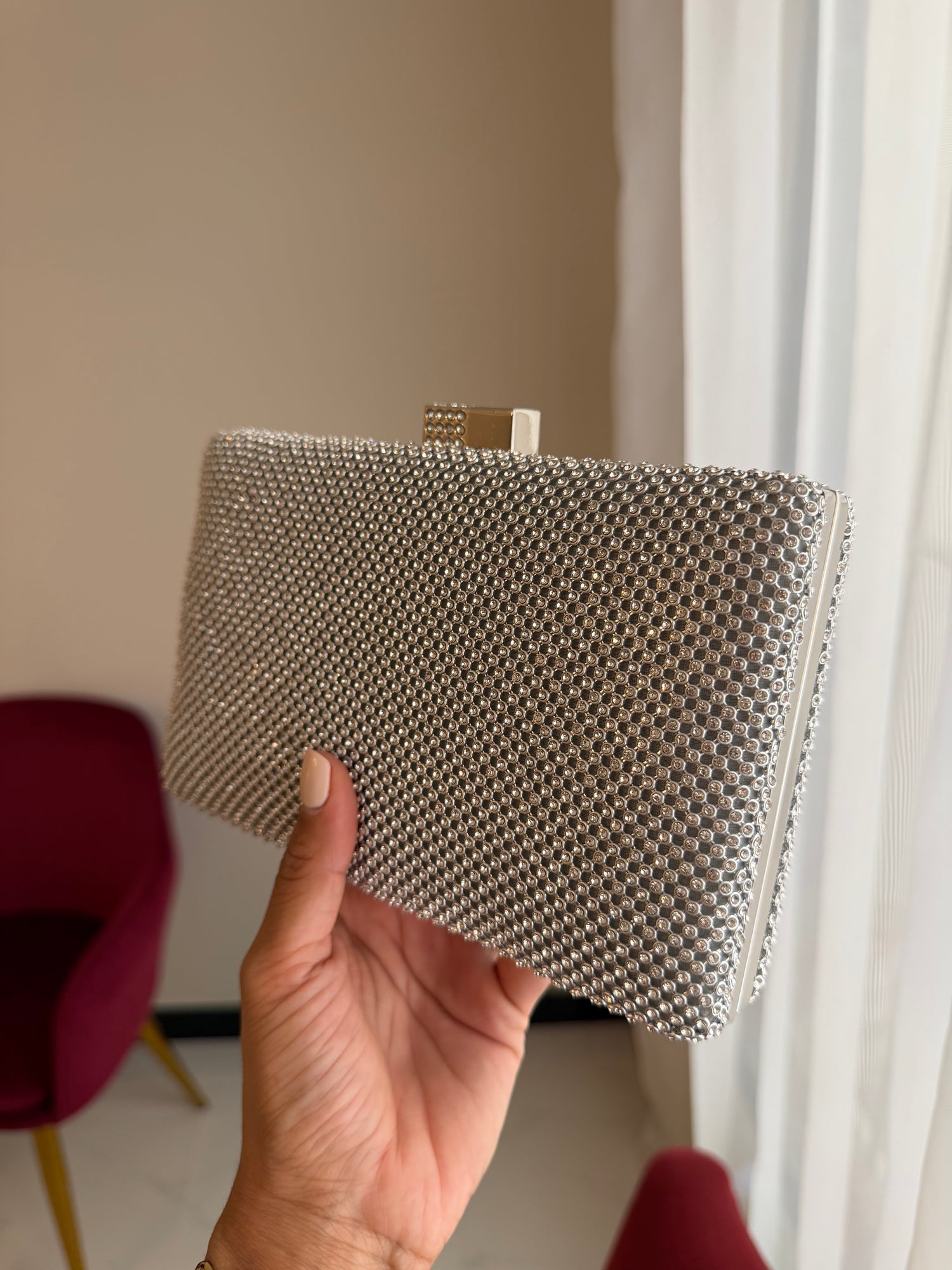 Bolso Rectangular Cristales - Plateado
