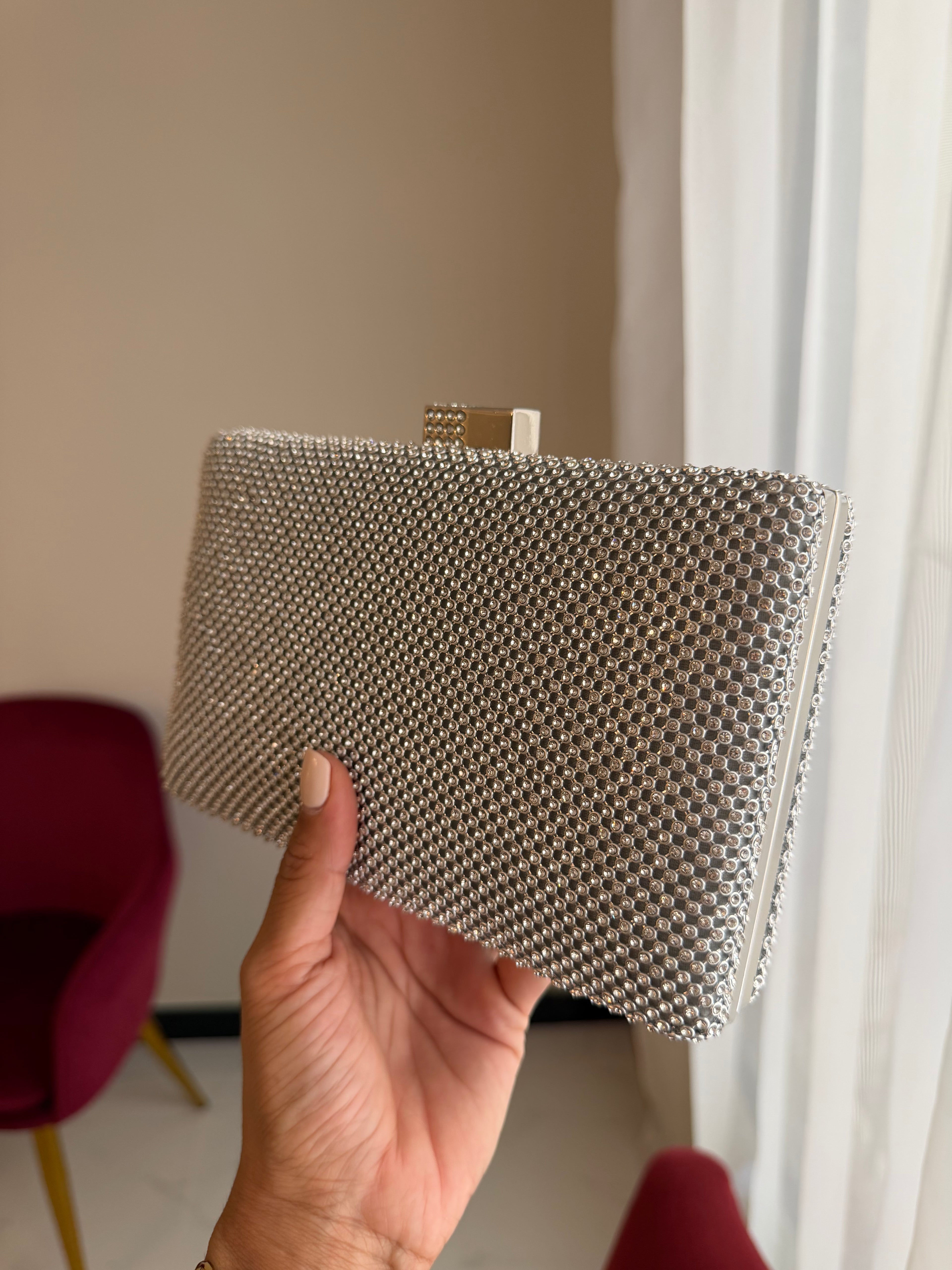 Bolso Rectangular Cristales - Plateado