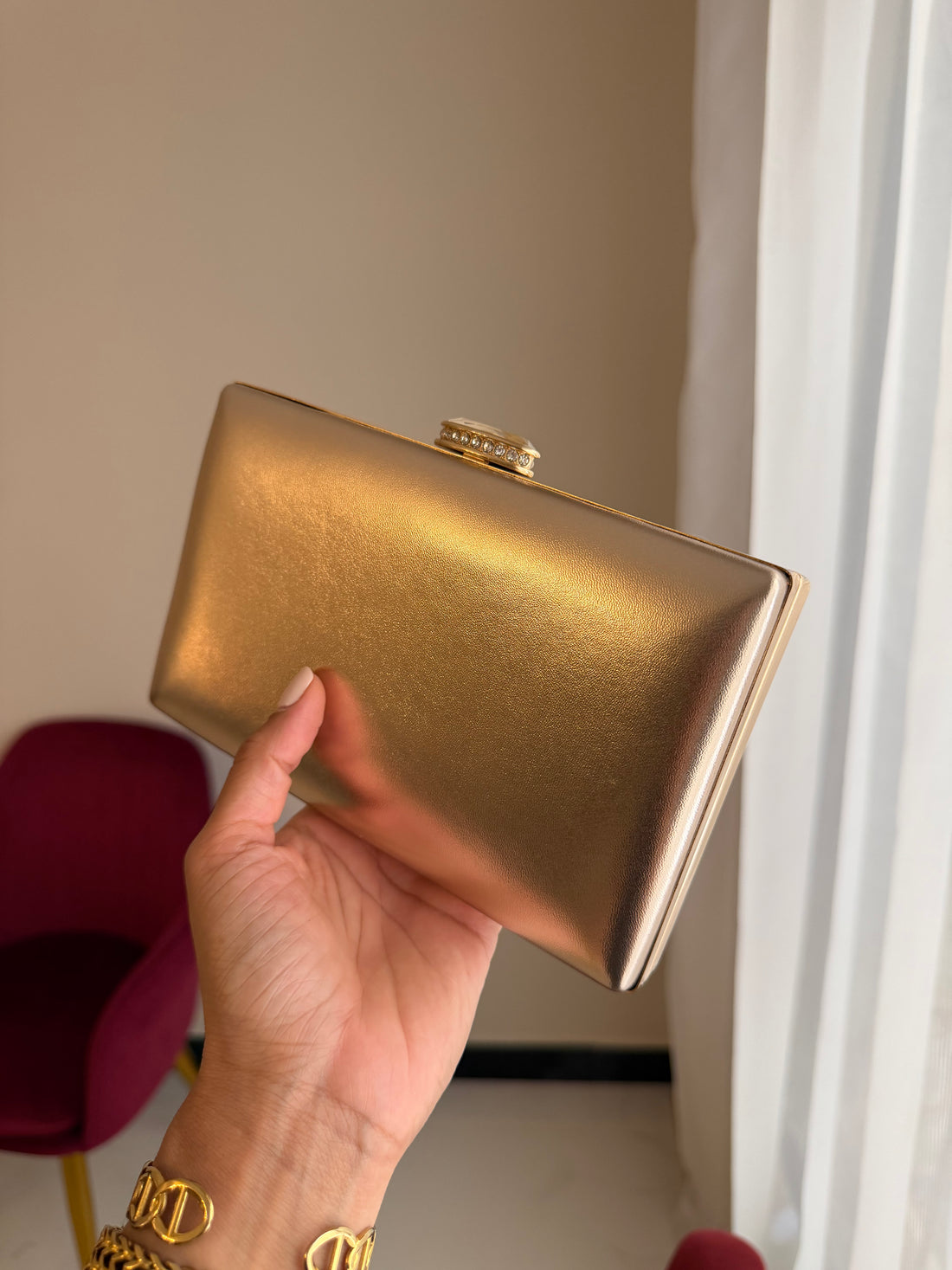 Bolso Rectangular Metálico - Champaña