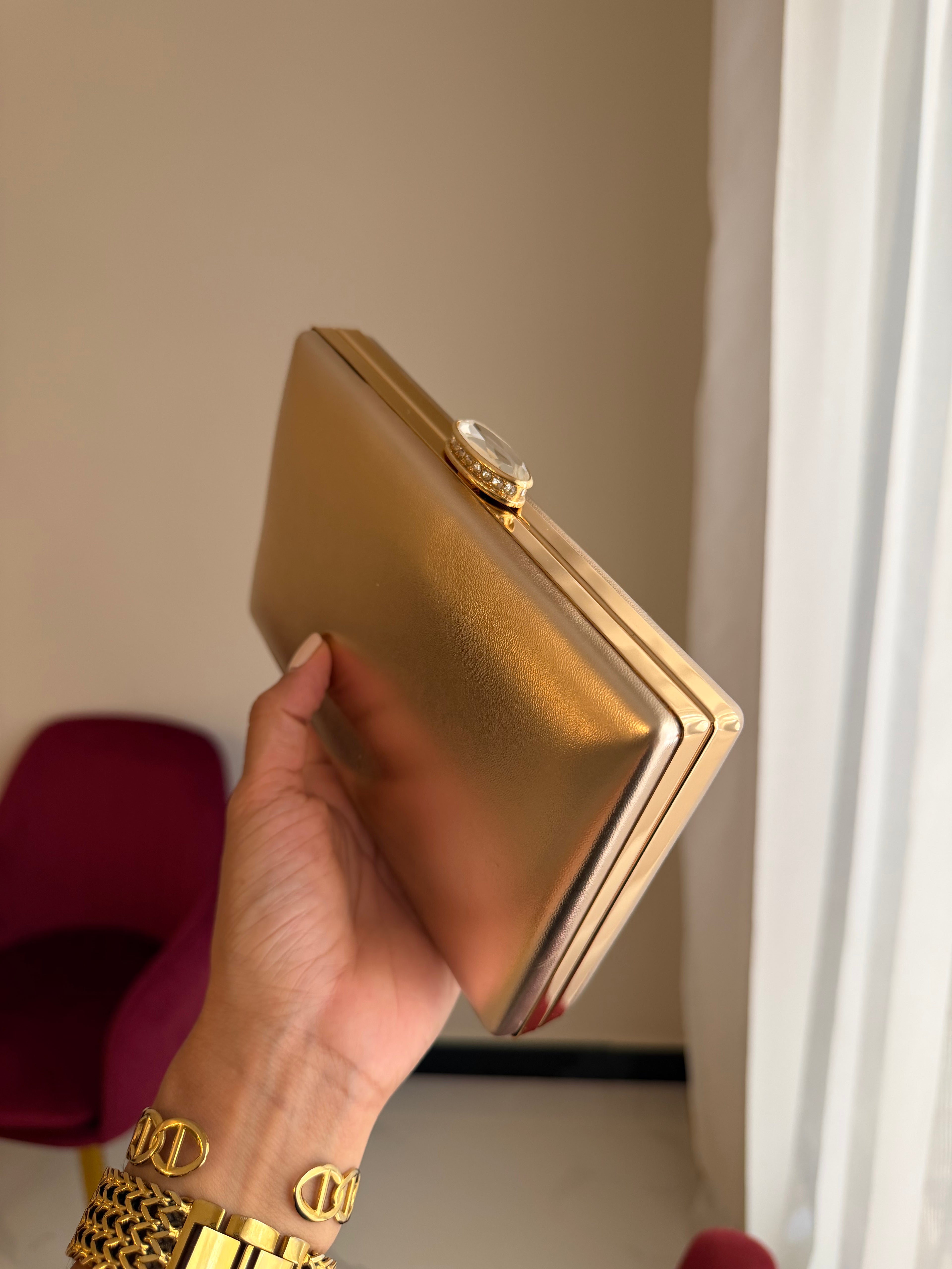Bolso Rectangular Metálico - Champaña