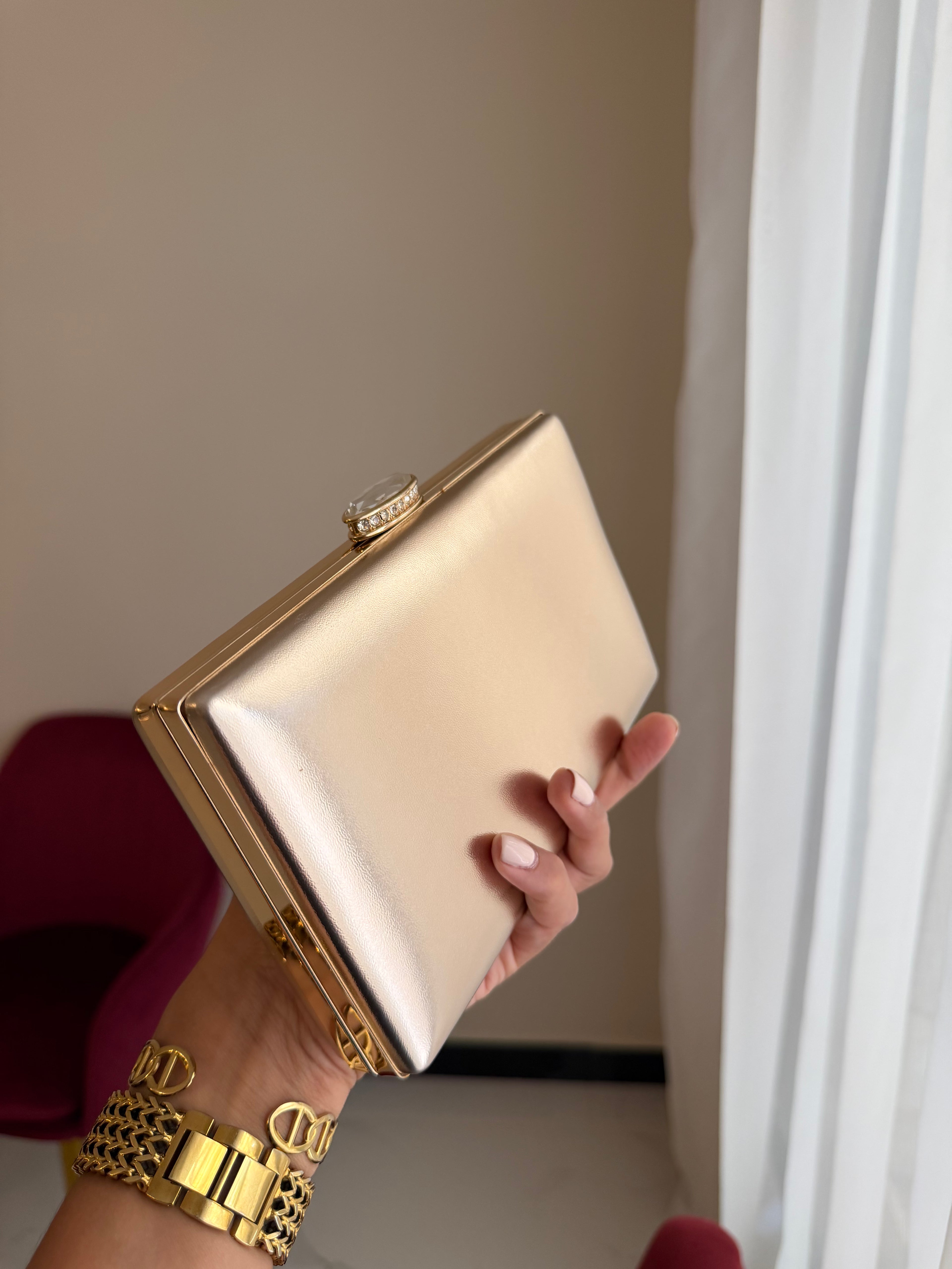 Bolso Rectangular Metálico - Champaña