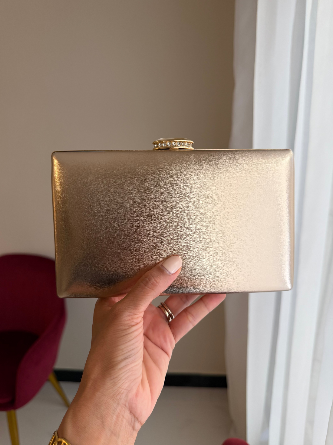 Bolso Rectangular Metálico - Champaña
