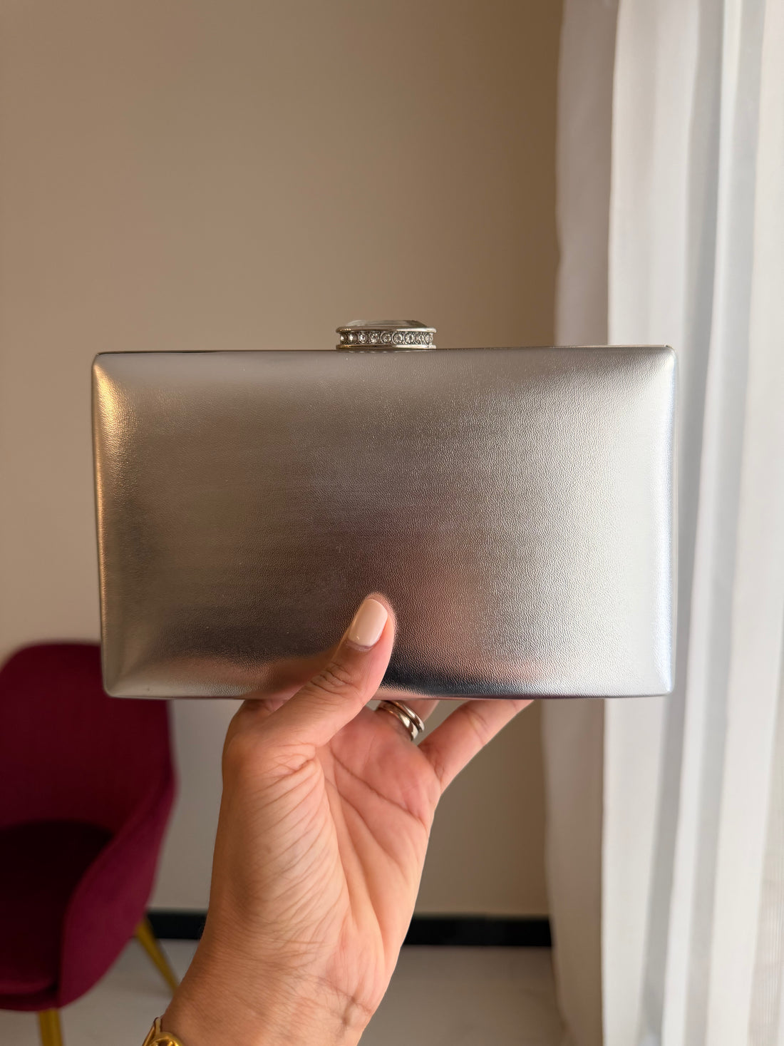 Bolso Rectangular Metálico - Plateado