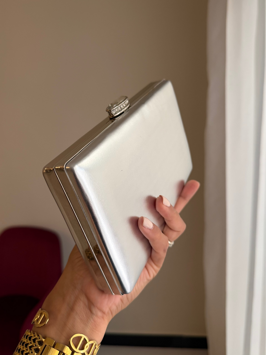 Bolso Rectangular Metálico - Plateado