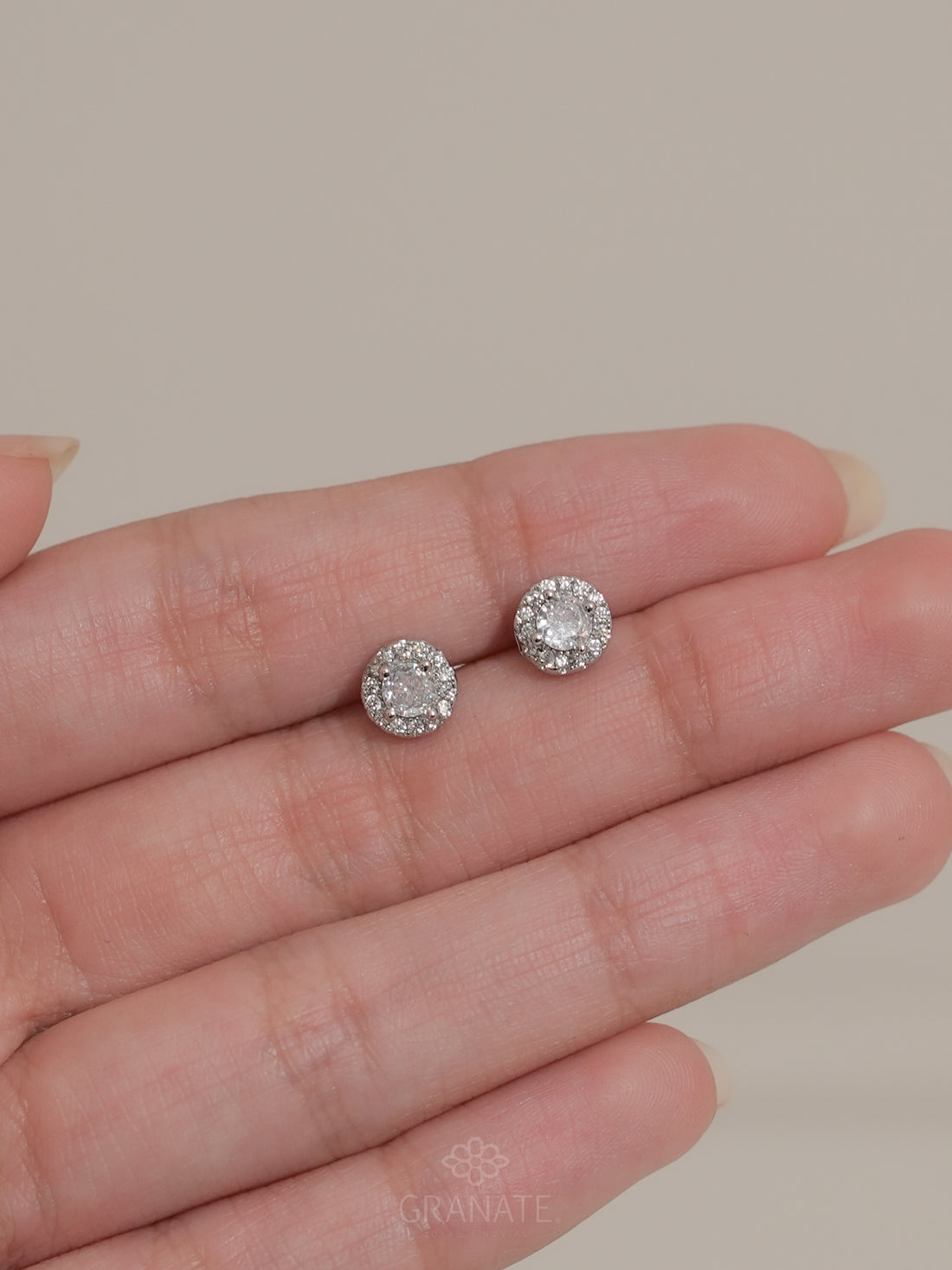 Aretes Solitario Halo de Plata