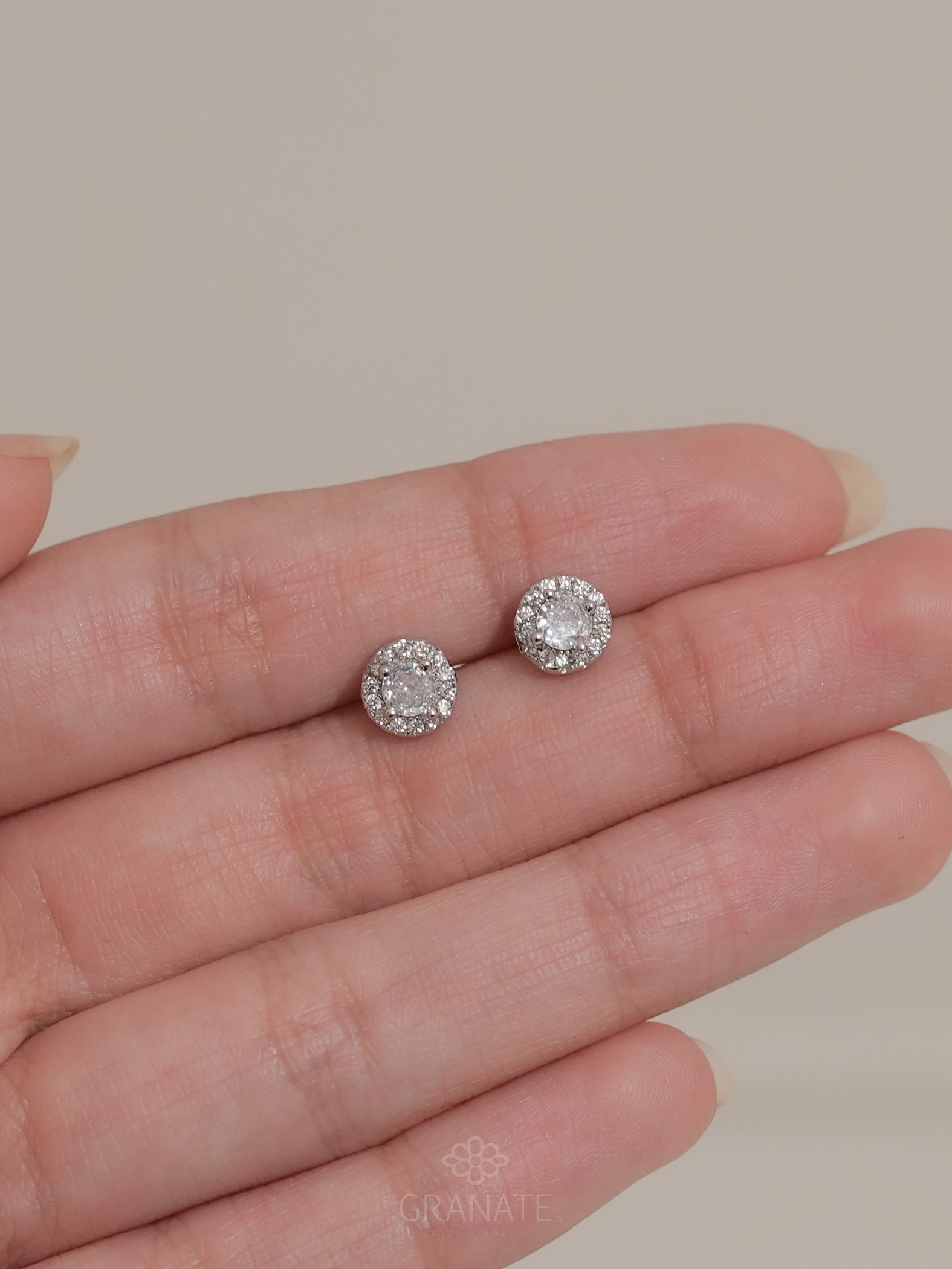 Aretes Solitario Halo de Plata