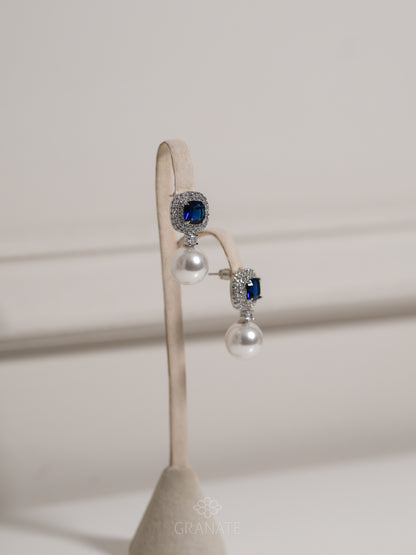 Aretes Cuadro Azul y Perla