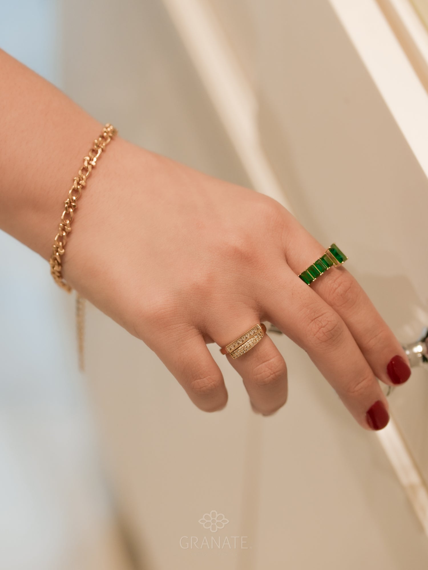 Anillo Baguettes Verde de Plata