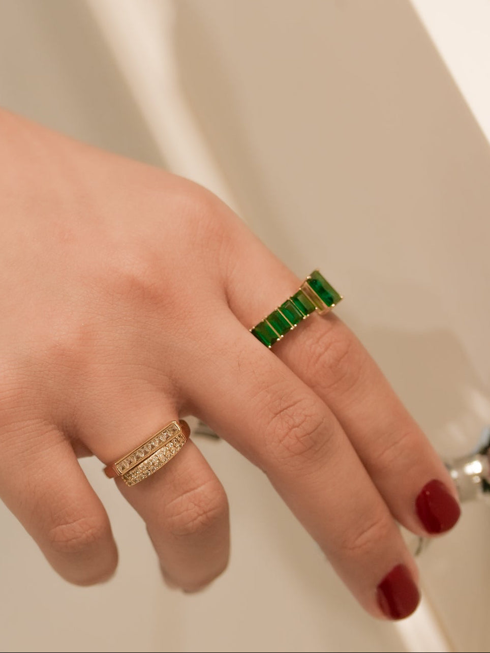 Anillo Baguettes Verde de Plata