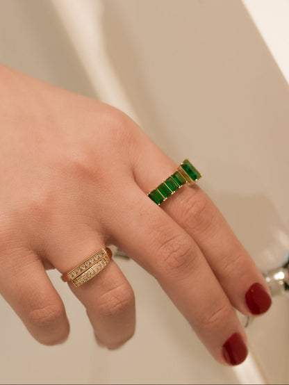 Anillo Baguettes Verde de Plata