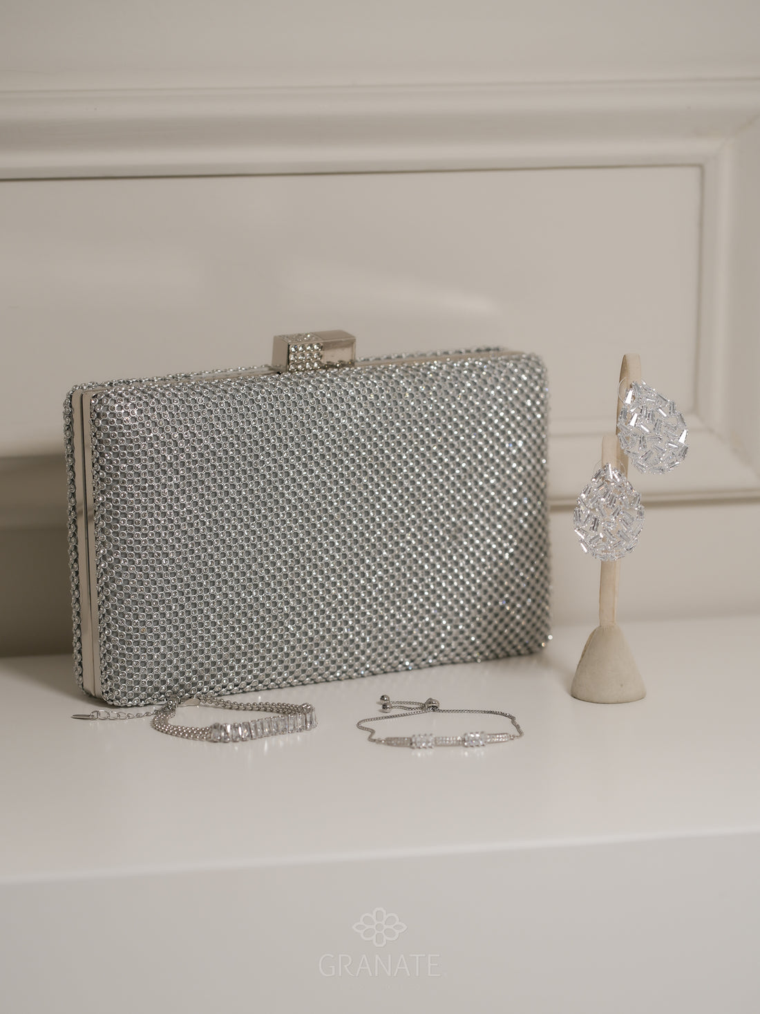 Bolso Rectangular Cristales - Plateado