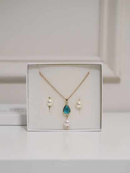 Juego Gota Azul y Perla Swarovski