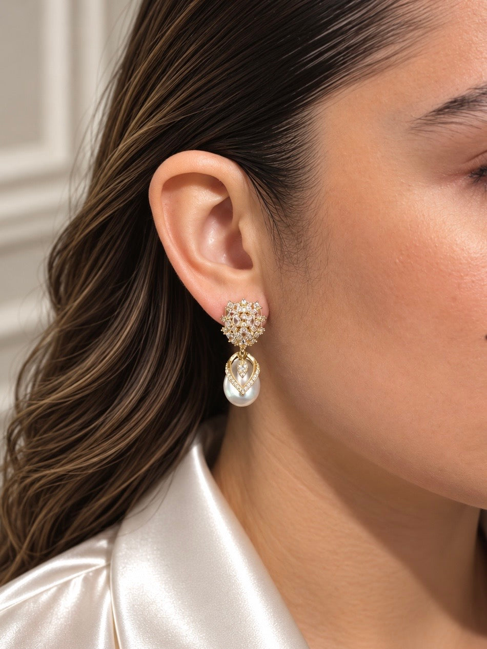 Aretes Perla Gota Grande - Dorado