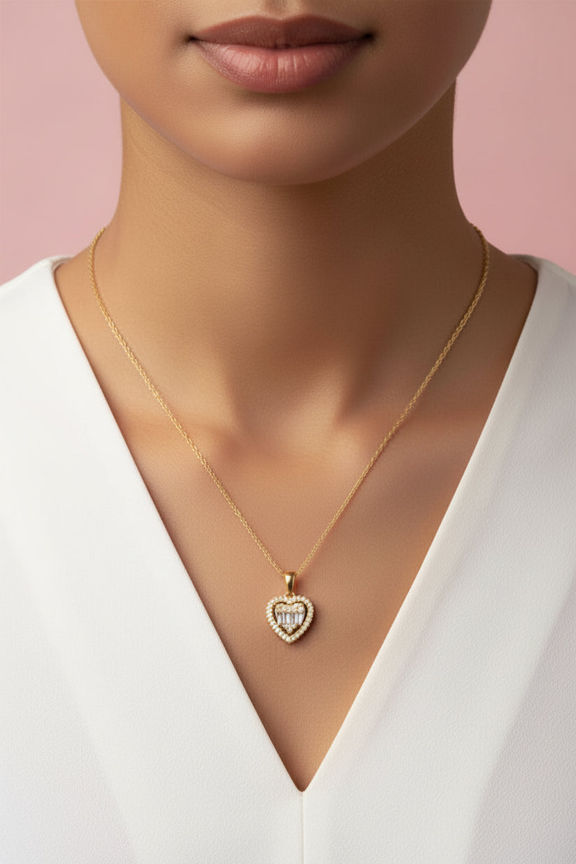 Collar Corazón Pavé - Dorado